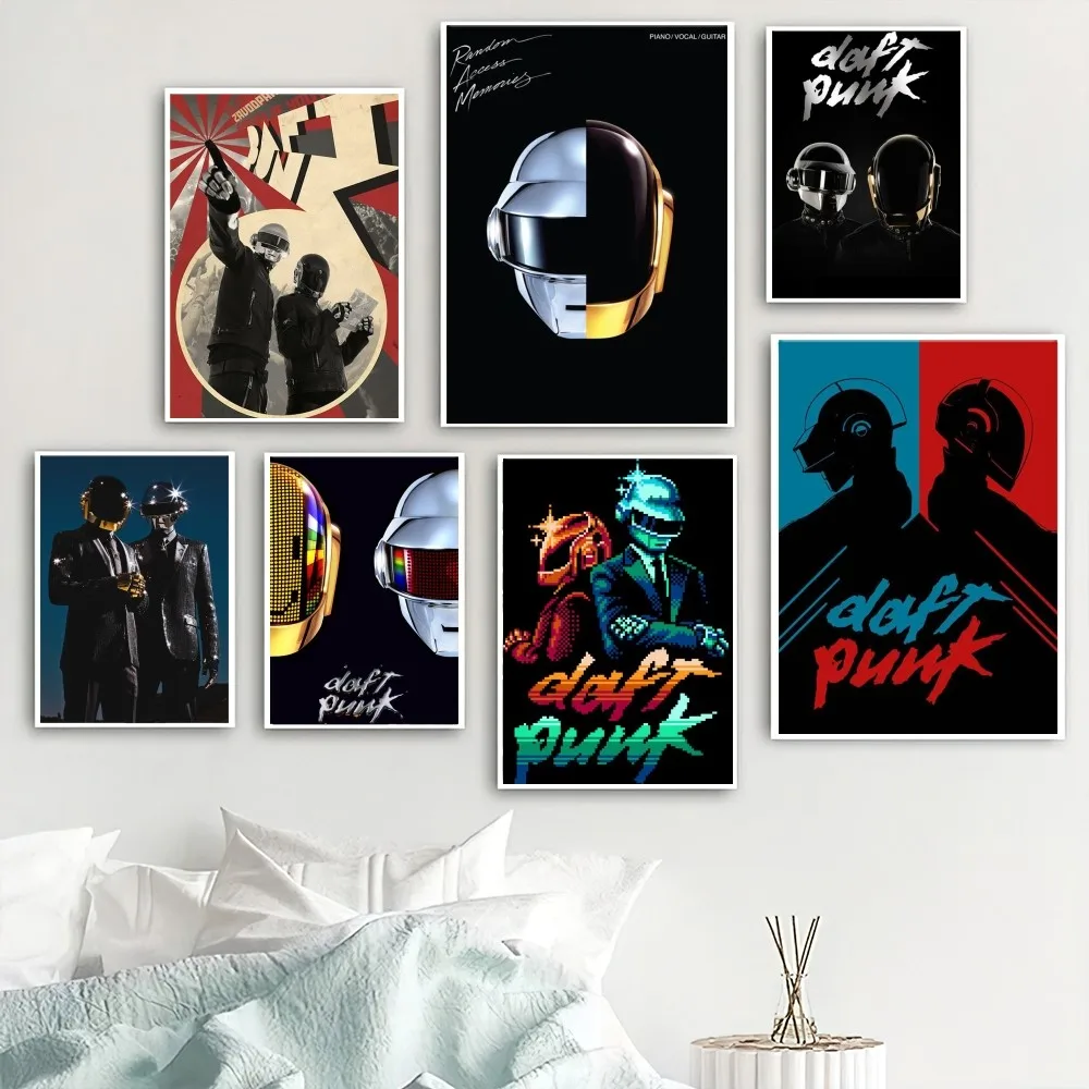 D-Daft Punk Band Poster Home Room Decor Livingroom Bedroom Aesthetic Art Wall Painting Stickers