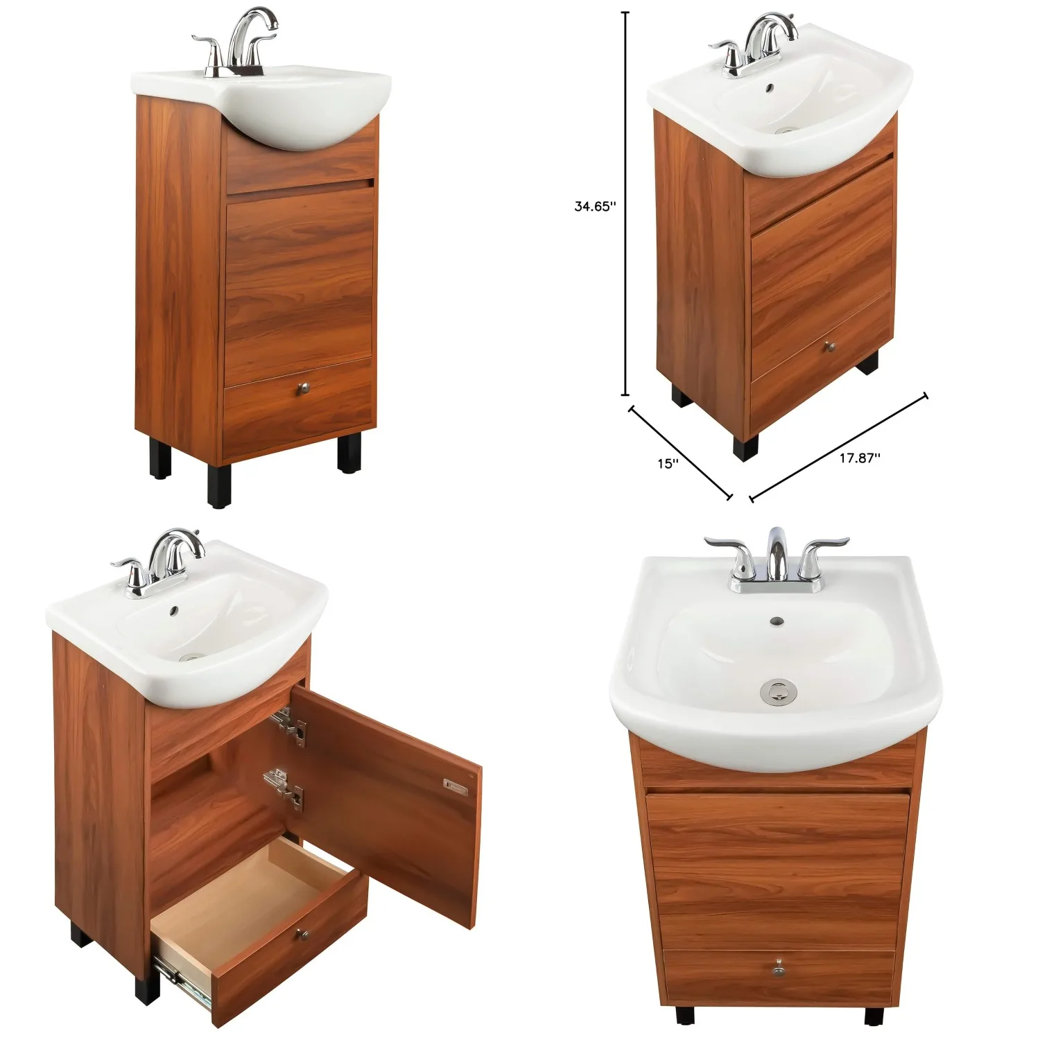 

18in Small Bathroom Vanity with Sink Freestanding Cabinet Space-Saving Dual Storage Spicy Walnut, Customized