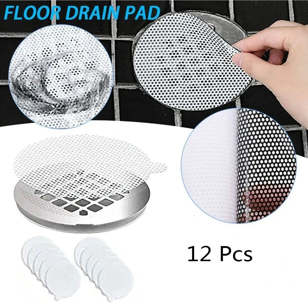 12pcs Anti-Clogging Floor Drain Sticker Removable Waterproof Floor Drain Patch Mesh Drain Hair Catcher Kitchen