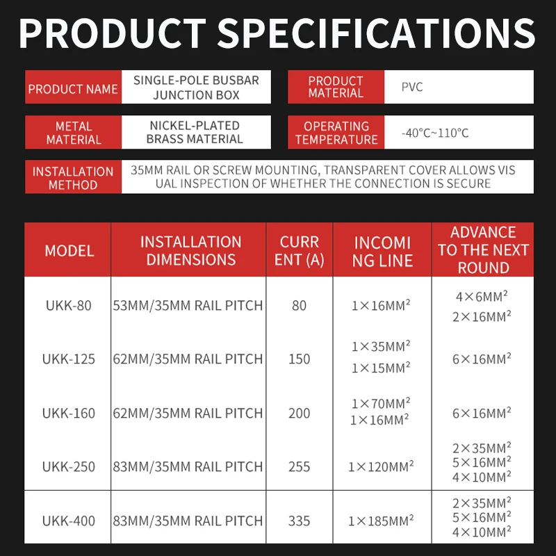 CNAOM Terminal Block UKK 80A/125A/160A/250A Distribution Box One In Several Out Power Wire Electrical Connector Junction