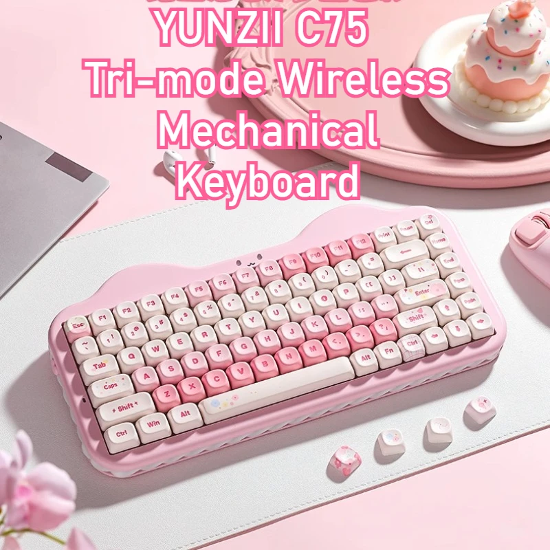 

YUNZII C75, механическая клавиатура, трехрежимная беспроводная RGB горячая замена, пользовательская раскладка 75%, эргономичная игровая офисная клавиатура, аксессуары для ПК