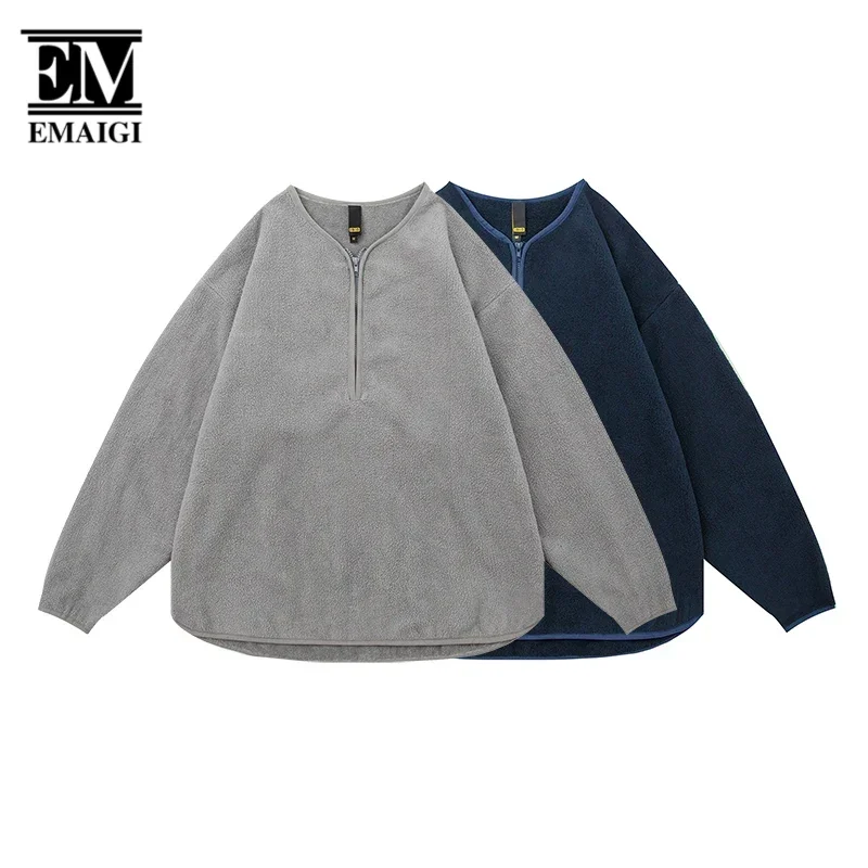 

Men 360g Double Sided Fleece Long Sleeve Pullover Sweatshirts Cityboy Loose Casual Oversize Vintage Warm Tee Hoodies Sweatshirt