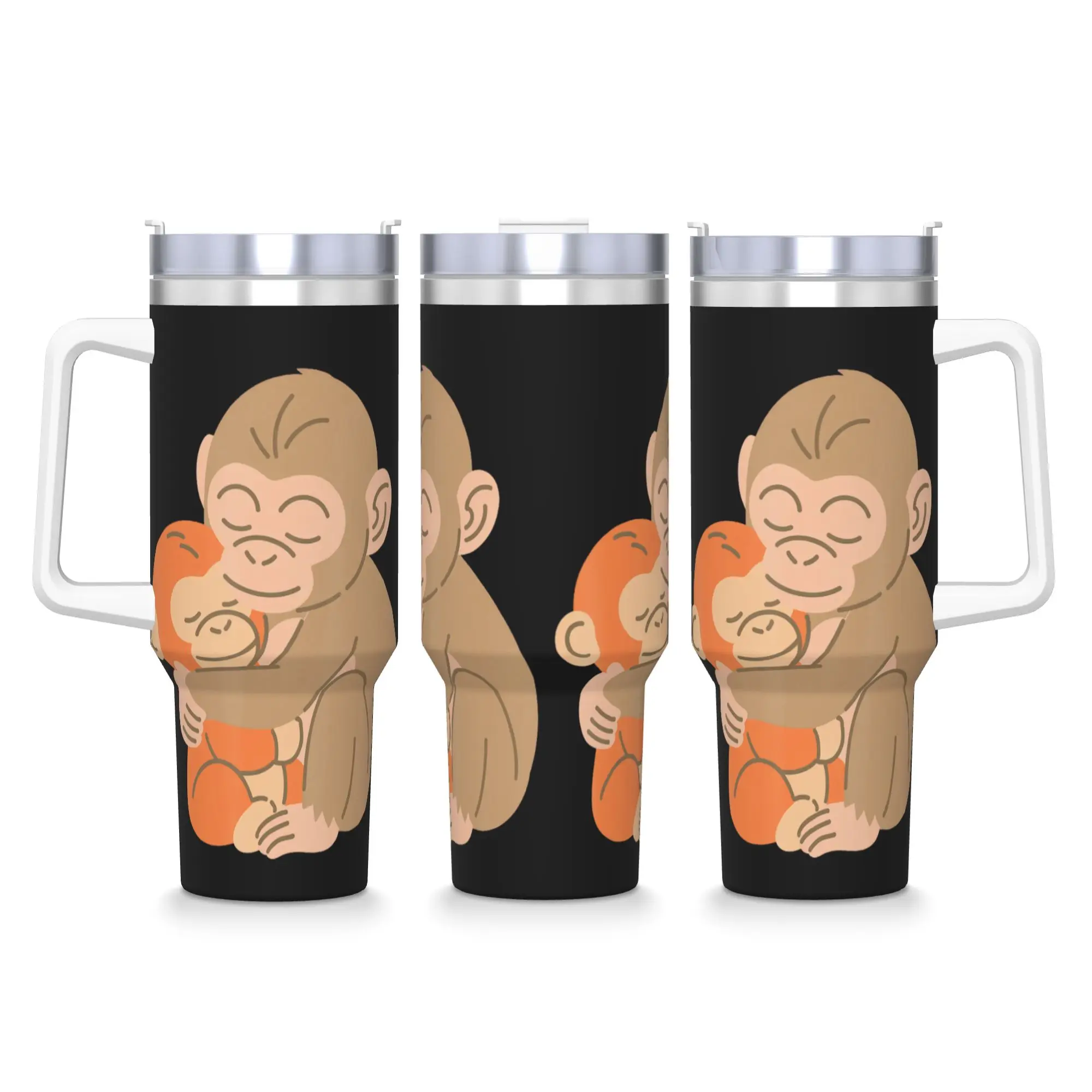 Vaso Térmico de Acero Inoxidable Antiderrames con Diseño de Mono Bebé Abrazable, Ideal para Bebidas Calientes, Regalo Original