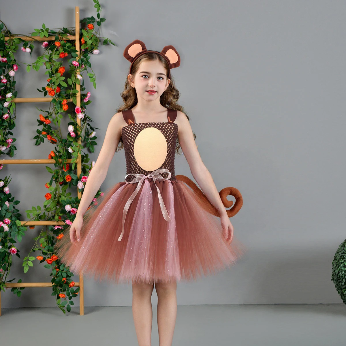 Sparkly Brown Monkey Costumes for Baby Girls Forest Tutu Dress Kids Animal Halloween Outfits Children Birthday Carnival Clothes image 3