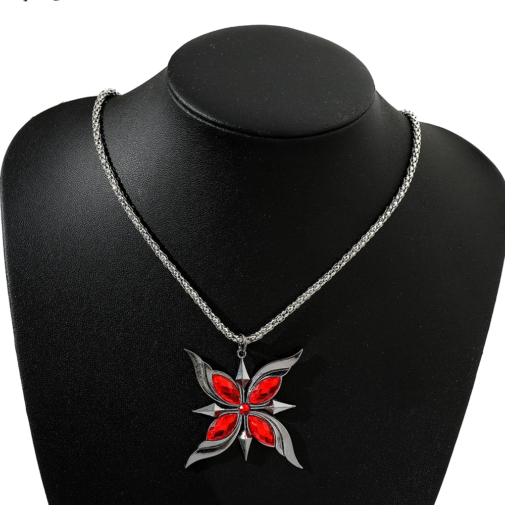 Anime Game Genshin Impact Necklace Gothic Red Rose Genshin Impact Neck Chain For Friends Cosplay Fatui Harbinger Accessories