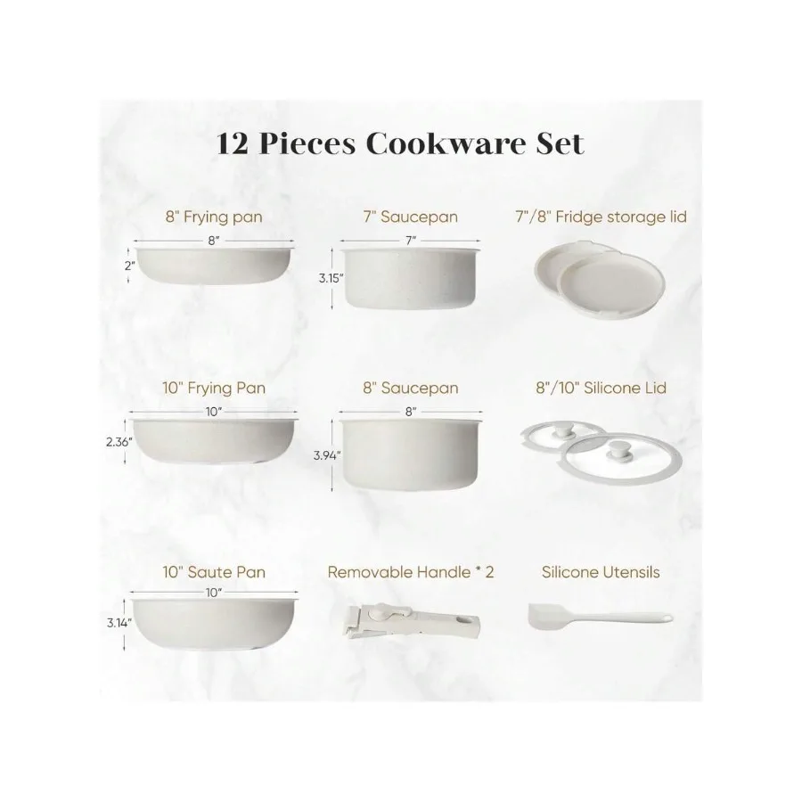 Sweetcrispy 12 Pcs Pots And Pans Set, Stackable Non-Stick Set, Nonstick - Kitchen Cookware Set With Detachable Handle, Inductio