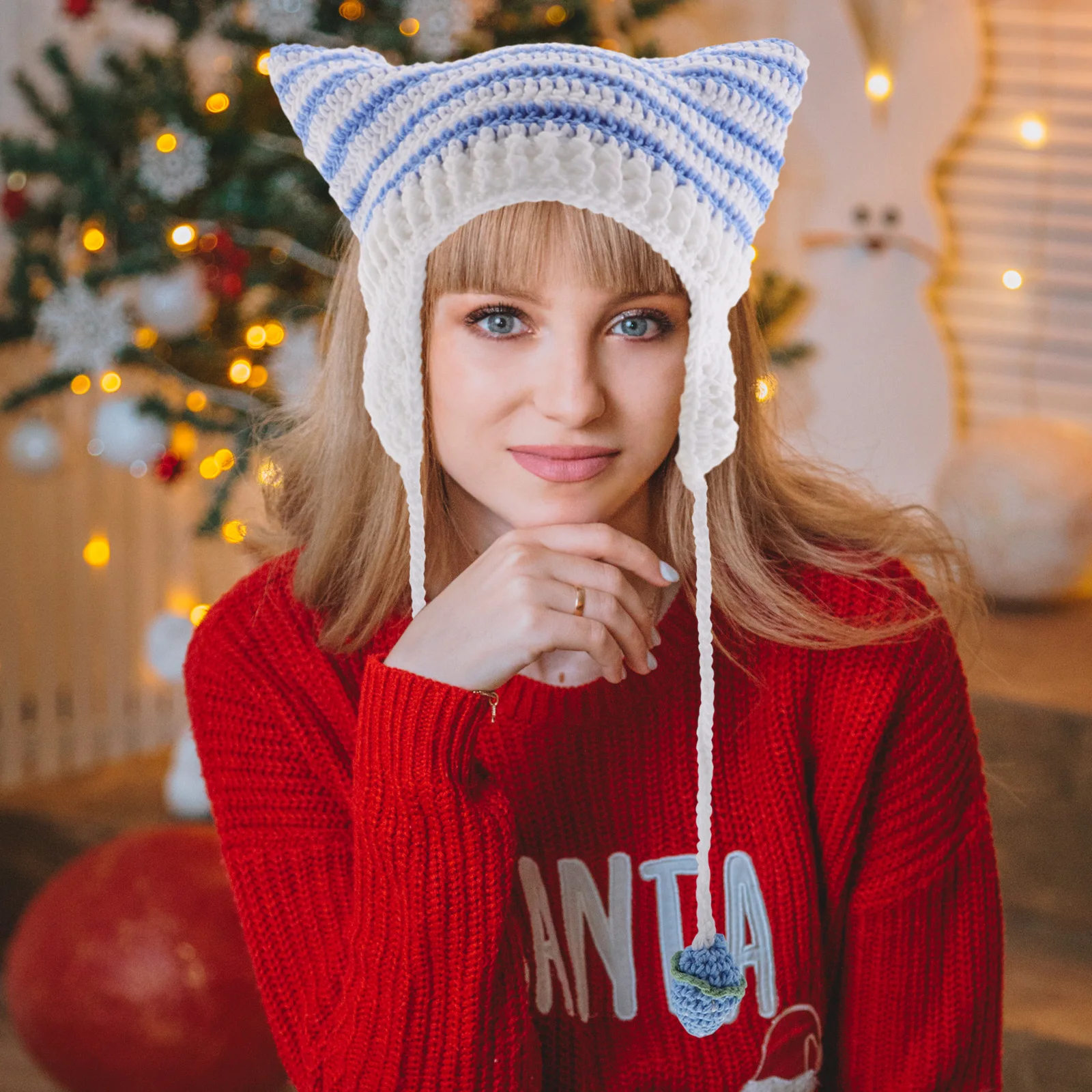 

Cat Ears Beanie Cold-proof Warm Cap Hat with Knitted Cute Cartoon Design Acrylic Bears Men and Women