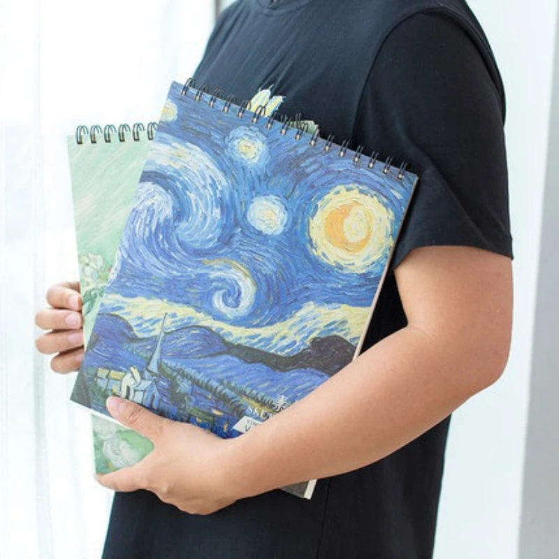高級文芸スケッチブック-a4-上向き開き-学生用コイルブック-シンプル-厚手-牛革製-デッサンスケッチブック-アートペイントブック