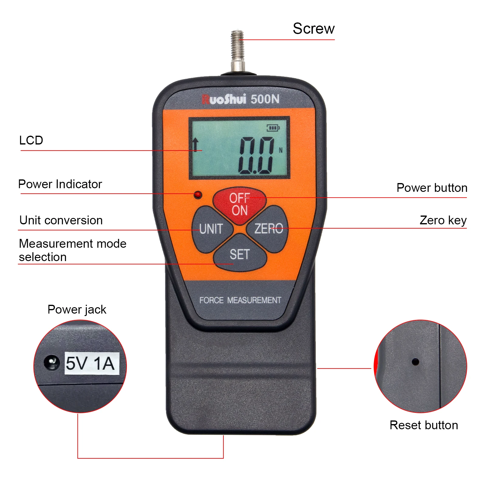 วิคเตอร์ โปรเครื่องวัดแรงดิจิตอลเครื่องวัดแรงดึงแบบกดดึงความแม่นยำสูงสำหรับการทดสอบแรงดึงและการบีบอัด (น, กก., ปอนด์, ออนซ์) 10N-500N