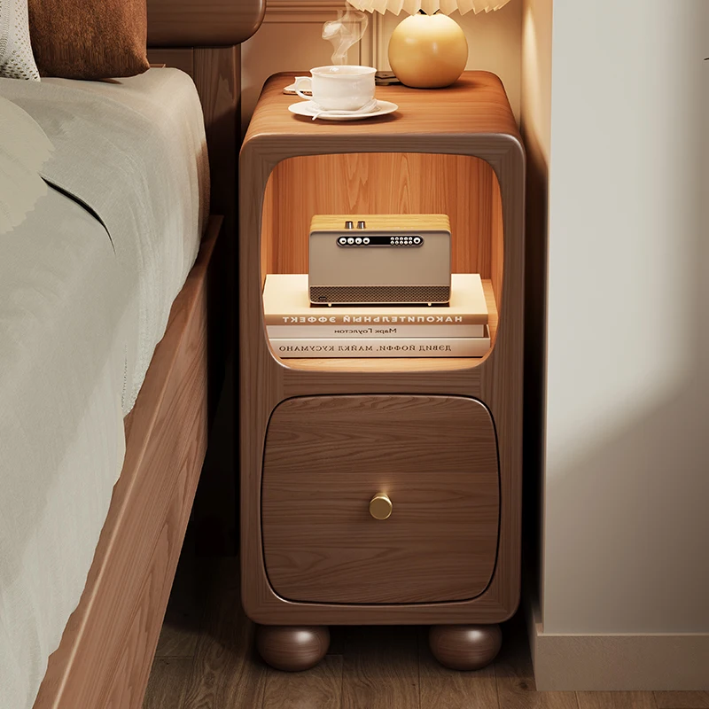 

All solid wood crevice bedside table simple modern home bedroom bedside table with lamp wireless charging multi-functio
