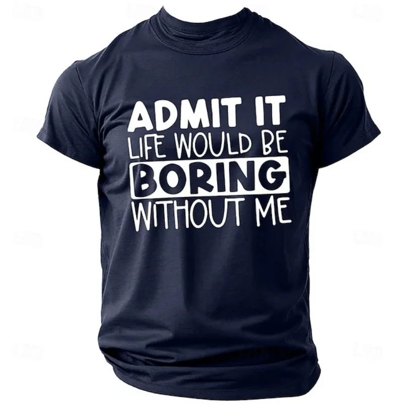 Men's Solid Color Letter Printed Round Neck T Shirt Summer Comfortable Men's Casual Short Sleeve T Shirt Fun Life T-Shirt