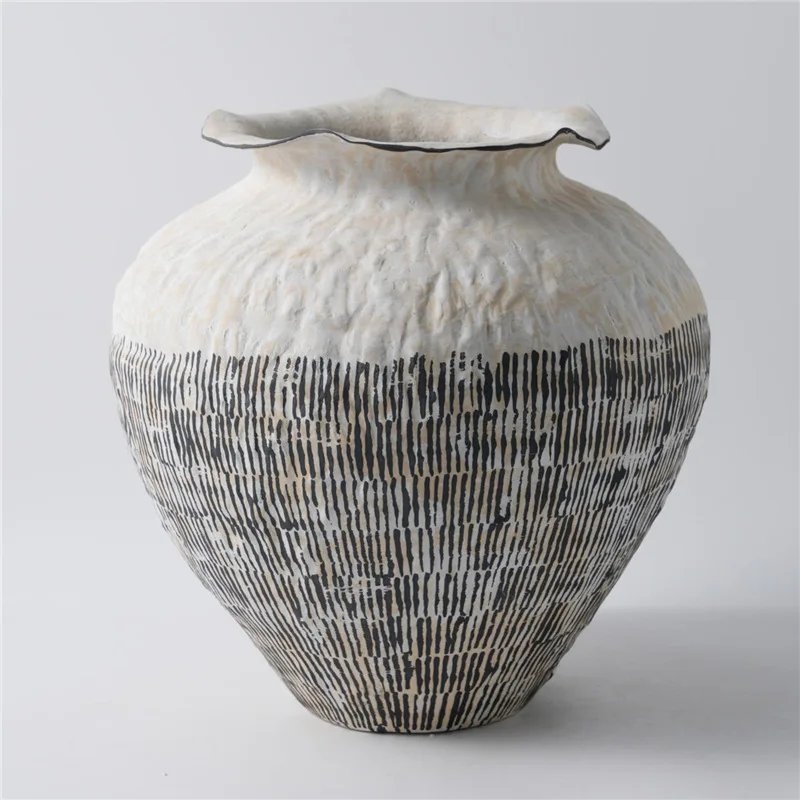 Big belly vase high-end sense wabi-sabi  ceramic  ware light luxury Chinese retro flower arrangement home decoration ornament