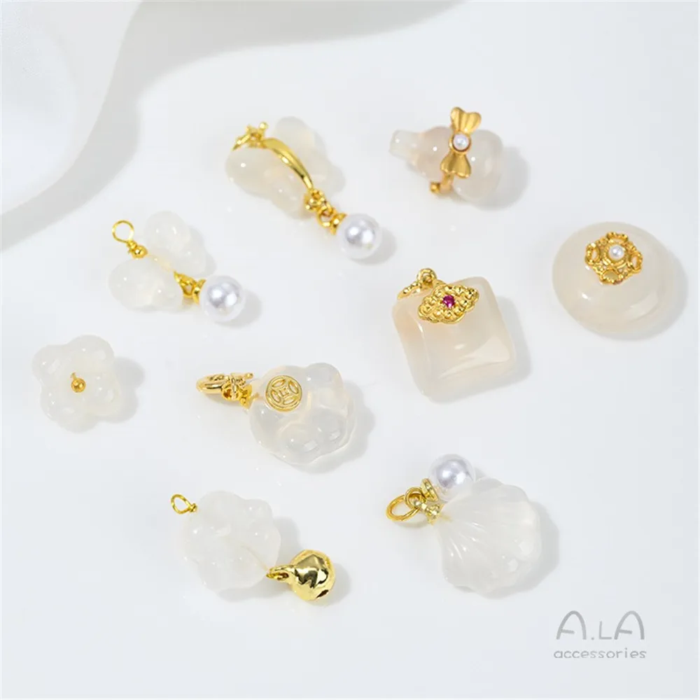 

Натуральный белый агат, тыква, стручок лотоса, гребешок, кошачья лапа, бабочка, колокольчик, подвеска из халцедона, ювелирные изделия «сделай сам», нефритовый кулон