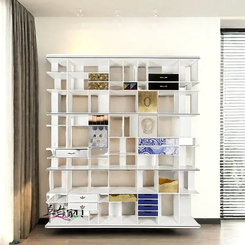 Solid wood shelf high sense home with drawers bookshelf modern creative multi-layer floor baffle display stand