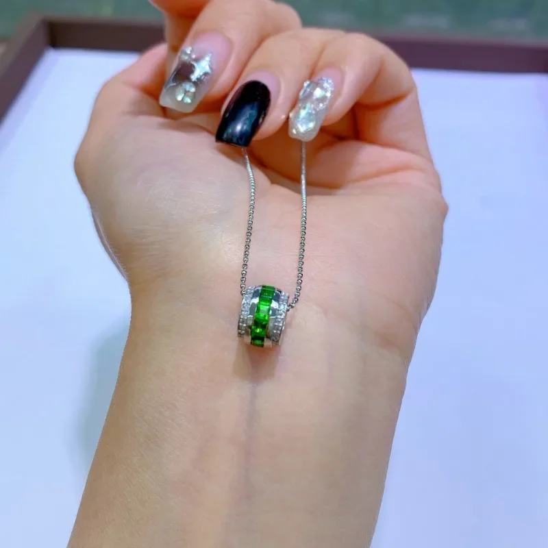 SACE GEMS Luxury 100% 925 Sterling Silver 2.5MM Natural Diopside Rings Ear Clip Pendant Wedding Engagement Fine Jewelry Set Gift