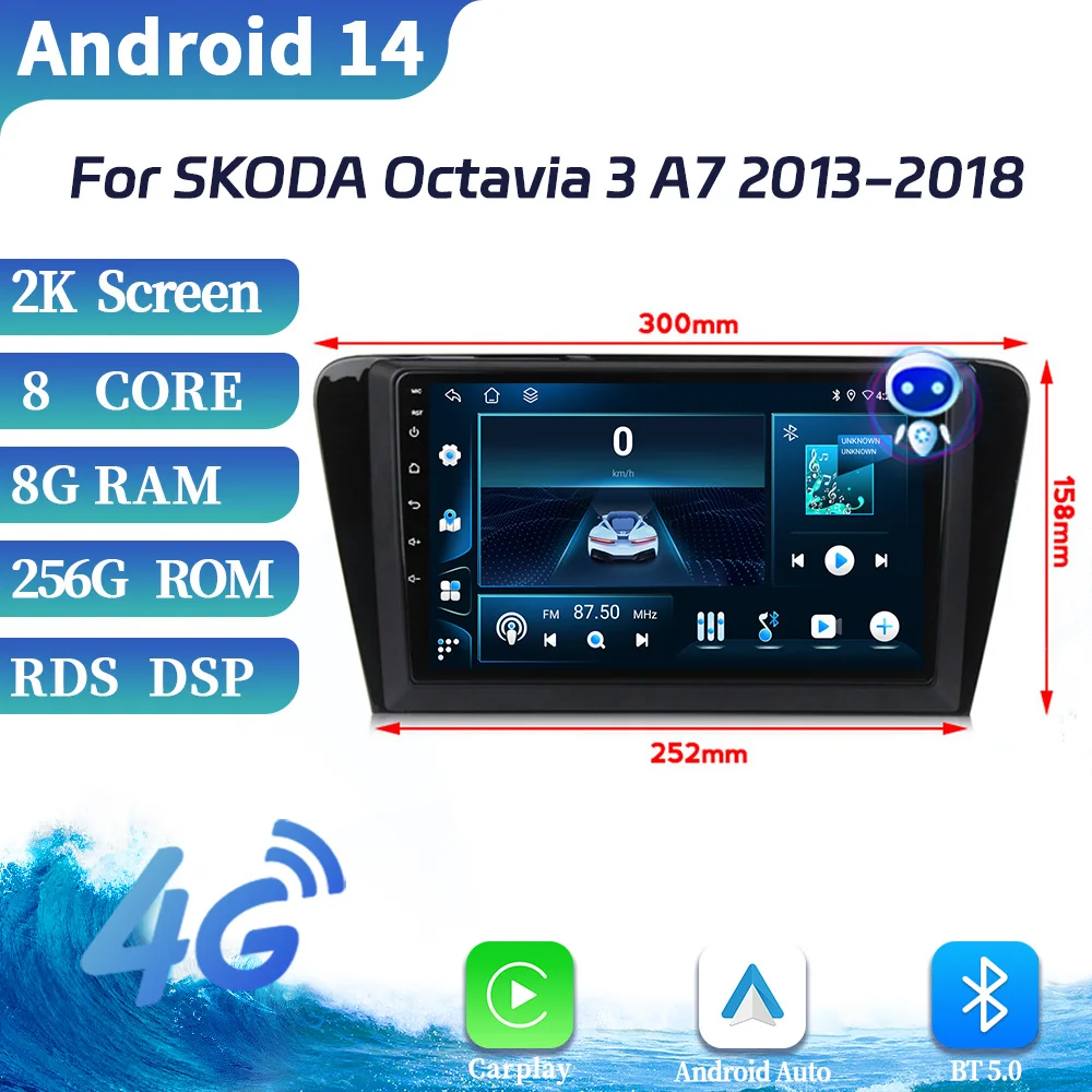 Android For SKODA Octavia 3 A7 2013-2018 Car Radio Multimedia Automotiva Video Player Navigation 4G GPS Wireles Carplay Screen