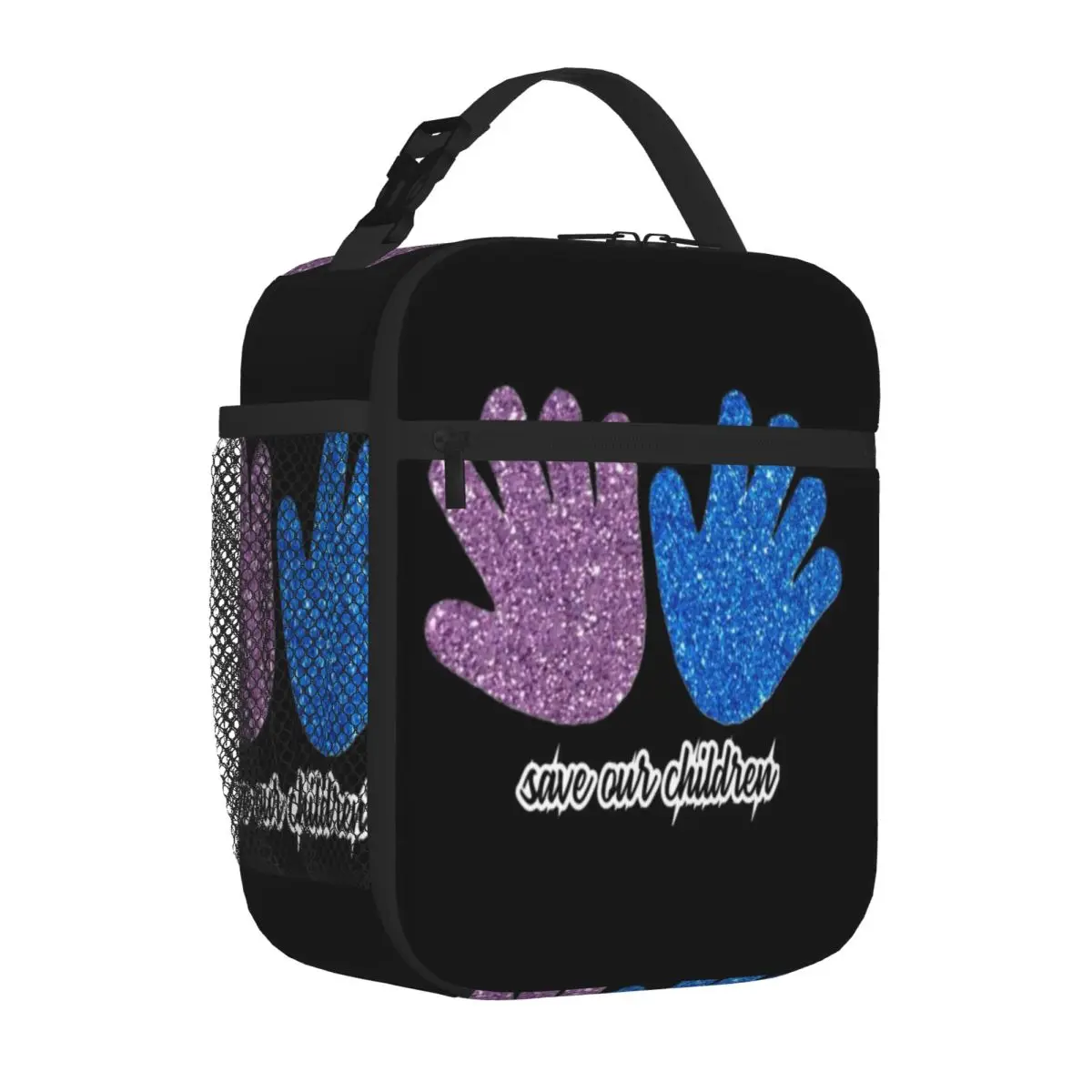 Hot Sale Save Our Children (girls And Boys Editon) Monochrome Neoprene Lunch Bag Kindergarten Snack Insulated Food Bag