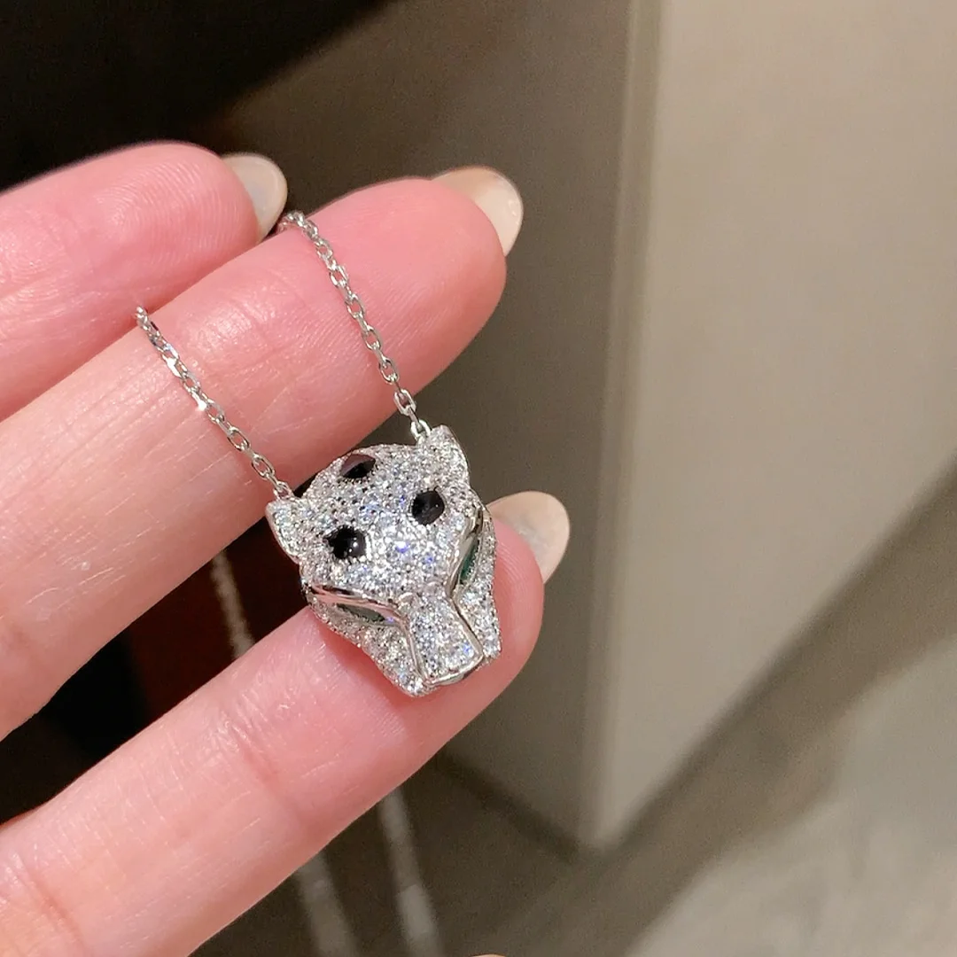 New Editon 925 Silver Black Panther Spot CZ Diamond Leopard Head Pendant Necklaces  Luxury Designer Jewelry for Men Or Women view 5