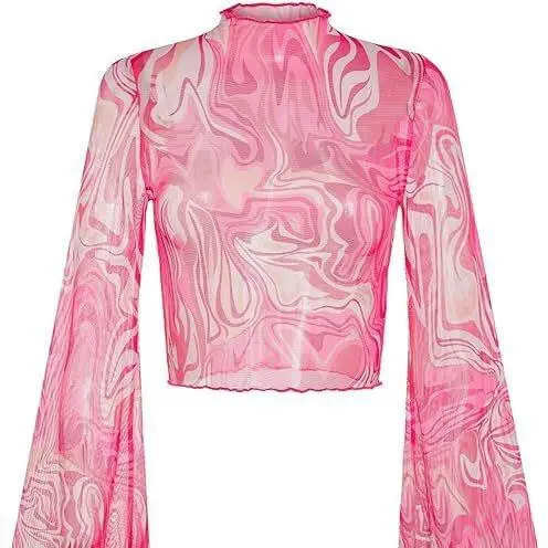 

Women's Gothic Sle Long Sve Floral Collar Top Flared SVE Lettuce Trimmed Polyester T-irt for Ladies Autumn Season