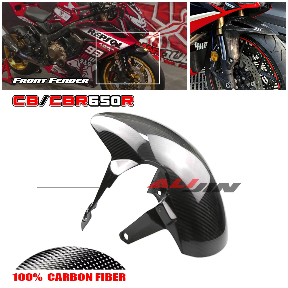 

100% настоящий сухой обтекатель из углеродного волокна, подходит для Honda CB650R CBR650R 2019-2023, длиннее переднее крыло мотоцикла, брызговик, чехол для объятий шин