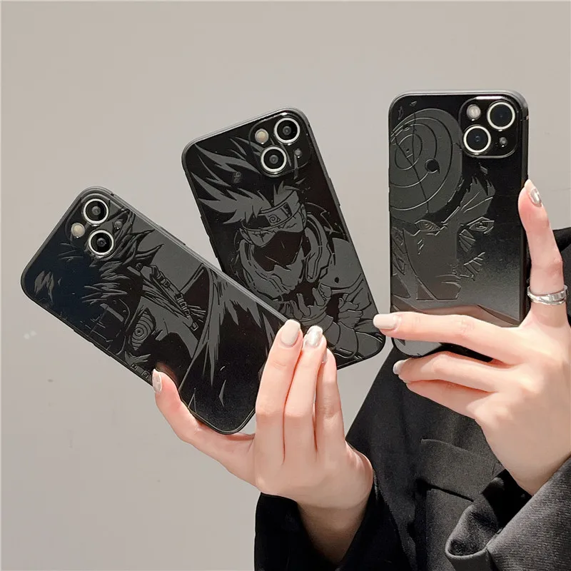 Anime Emboss Kakashi Pain Obito Phone Case for iPhone 16 15 14 13 12 11 Pro Max Plus X XR XS N-Narutos TPU UV shockproof Cover