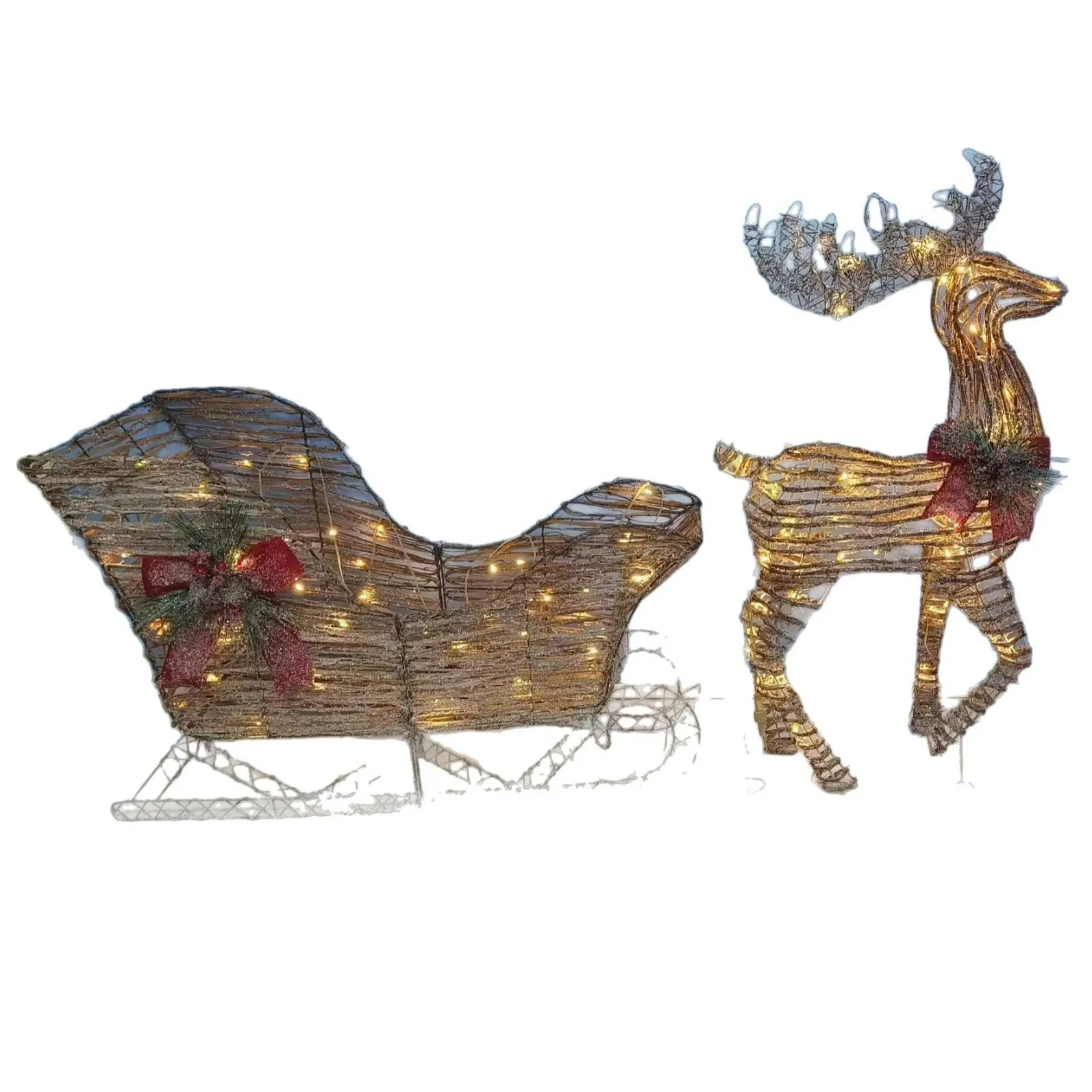 Christmas deer pull cart luminous deer pull cart wrought iron deer Christmas elk ornament hotel lobby window decoration supplies
