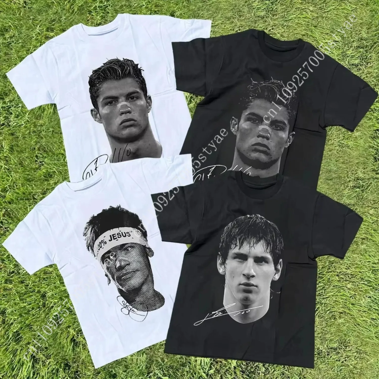 Cristiano Neymar Lionel Messi Football Superstar Portrait Printed Tee Men Women Cotton Loose Casual Short Sleeve Tshirt Ronaldo