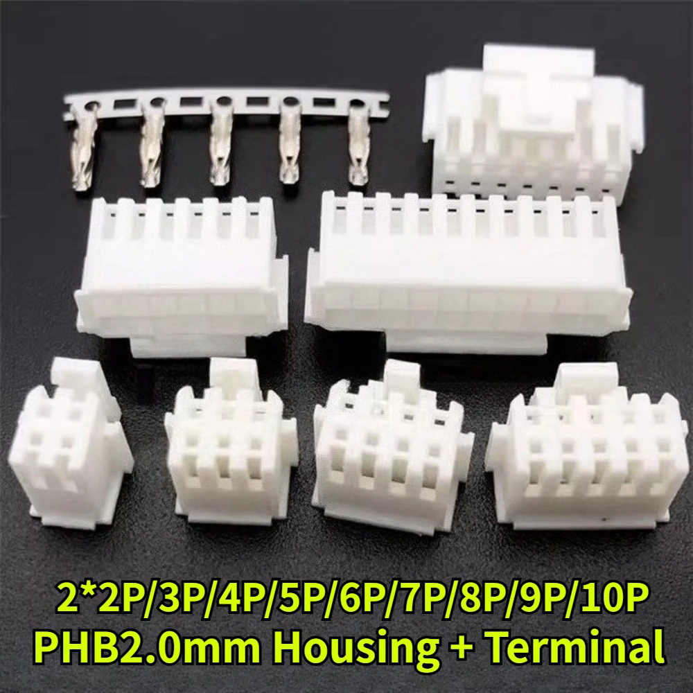PHB2.0mm Double Row Rubber Shell  Pitch 2.0mm Housing with Lock Buckle 2*2P/3P/4P/5P/6P/7P/8P/9P/10P Terminal Connector