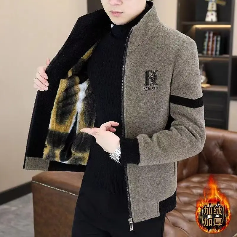 

Men's Clothing Autumn and Winter high quality Mink Jacket Handsome Collar Woolen Coat fleece-lined Thickened Jacket