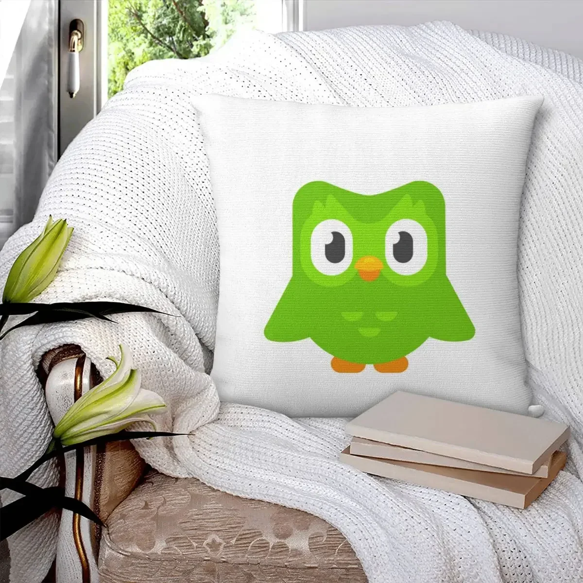 Duolingo Owl Duo Square Pillowcase Pillow Cover Polyester Cushion Zip Decorative Comfort Throw Pillow for Home Living Room