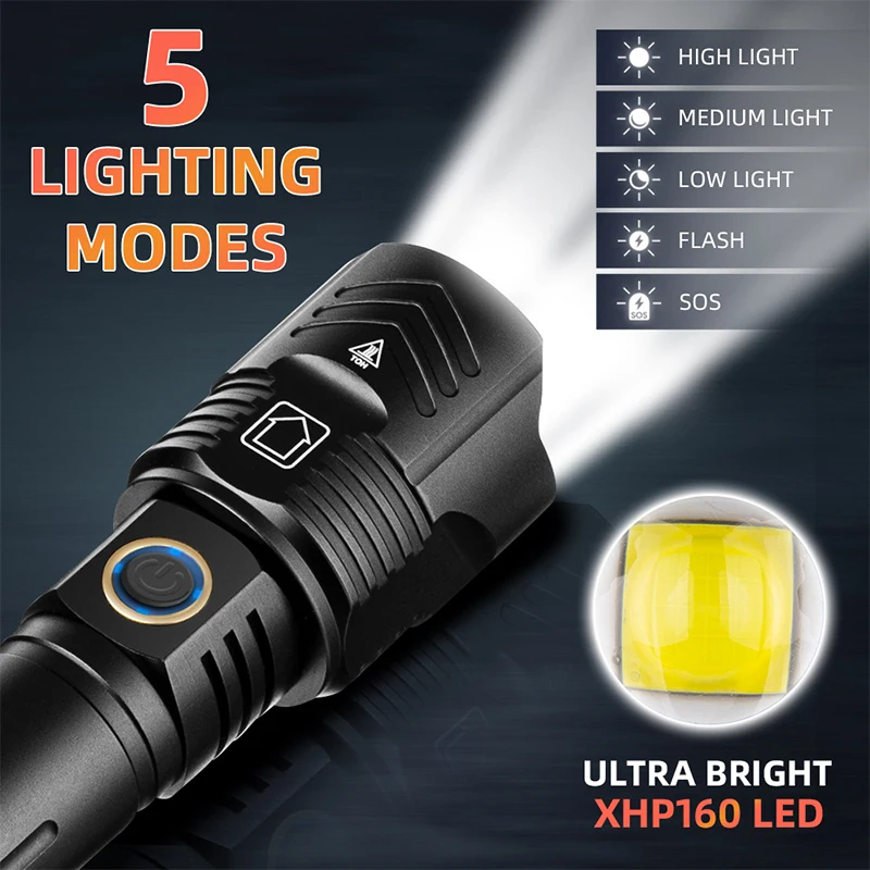 Imagem -04 - Poderoso Led Usb Lanterna Recarregável Long Shot Tactical Torch Long Zoom Lanterna High Lumens Lâmpada para Acampamento ao ar Livre