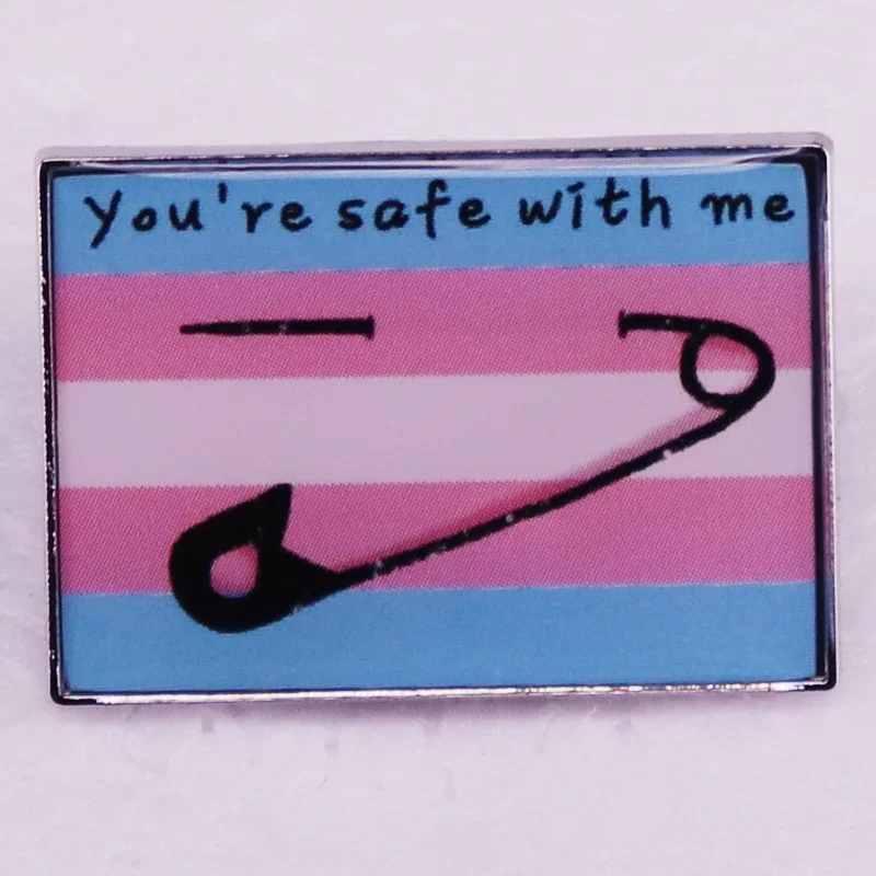 Safety Pin You Are Safe with Me Transgender Flag Pins Gays LGBT Badge Brooches Jewelry Accessories