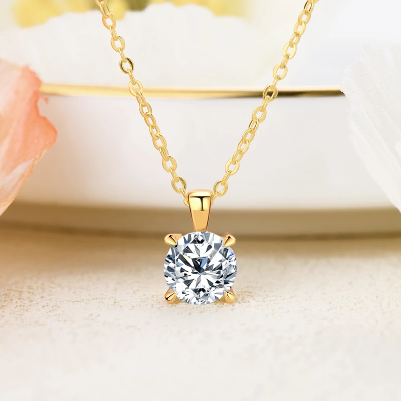 18k Gold Plated 925 Silver 1-3 Carat Solitaire Necklace 9mm 8mm D VVS1 Moissanite Pendant for Women GRA Certified Jewelry Gift