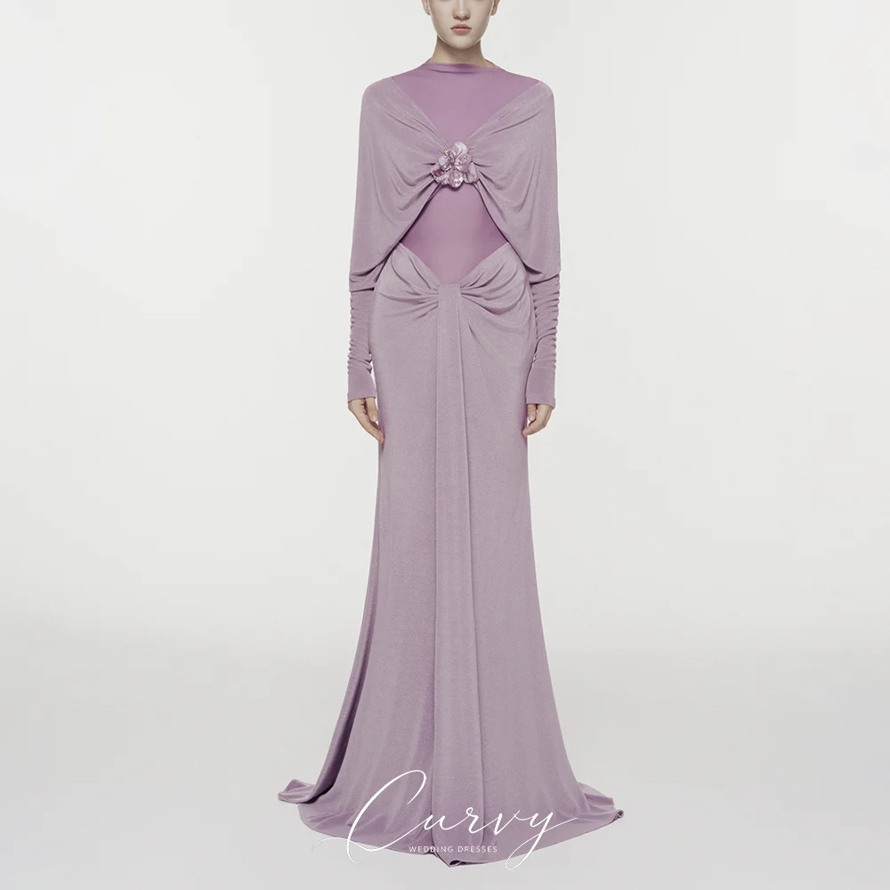 Curvy Luxury Dusty Purple Elegant High Neck Mermaid Prom Dresses for Women Draped Cape Sleeves Floral Beaded Detail Customized