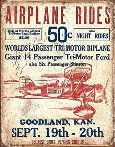 Unoopler Poster Revolution Secrist Flying Circus - Airplane Rides Tin Sign -aluminum