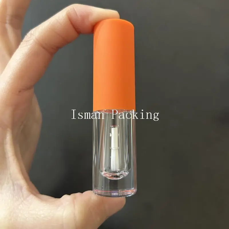 50Pcs luxury mini clear crystal lip gloss containers tube short orange lipstick lipgloss packaging bottle with brush tip 3ml