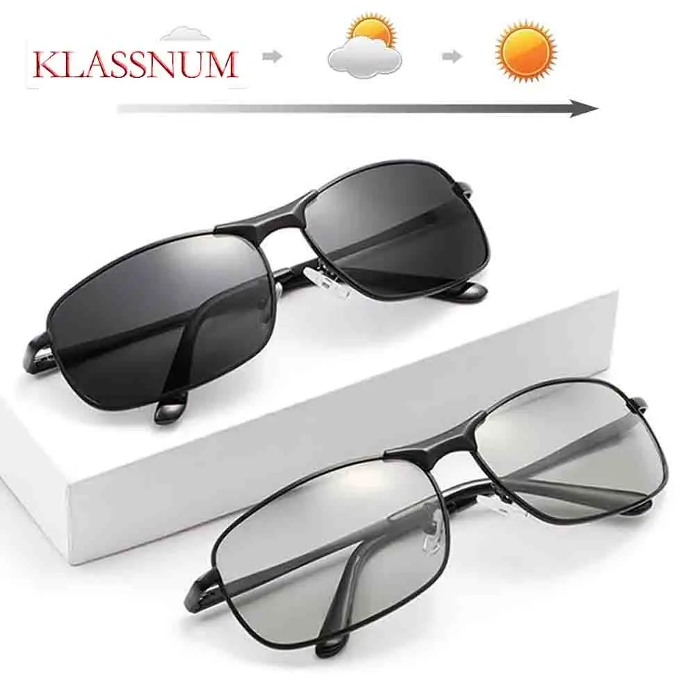 KLASSNUM Metal Photochromic Polarized TAC Aviation Sunglasses Men Driver Sun Glasses Women Driving Goggles