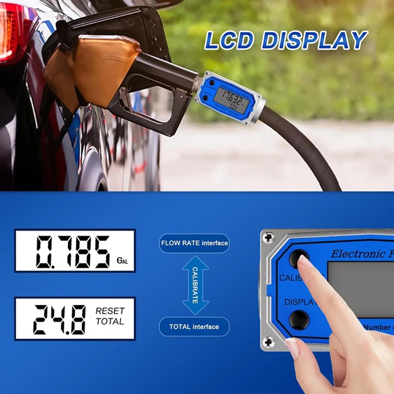 BEAU-Flow Meter Digital LCD Display, NPT Counter Waterproof Oil Flow Meter, Between GAL , QTS, PTS, L And M³ Units