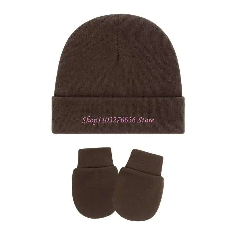

R6FD 4 Set Newborns Stretchy Bonnet Cap and Scratch Proof Baby Mittens Gentle Elastic Edges Comfort Keep Hands Head Warm