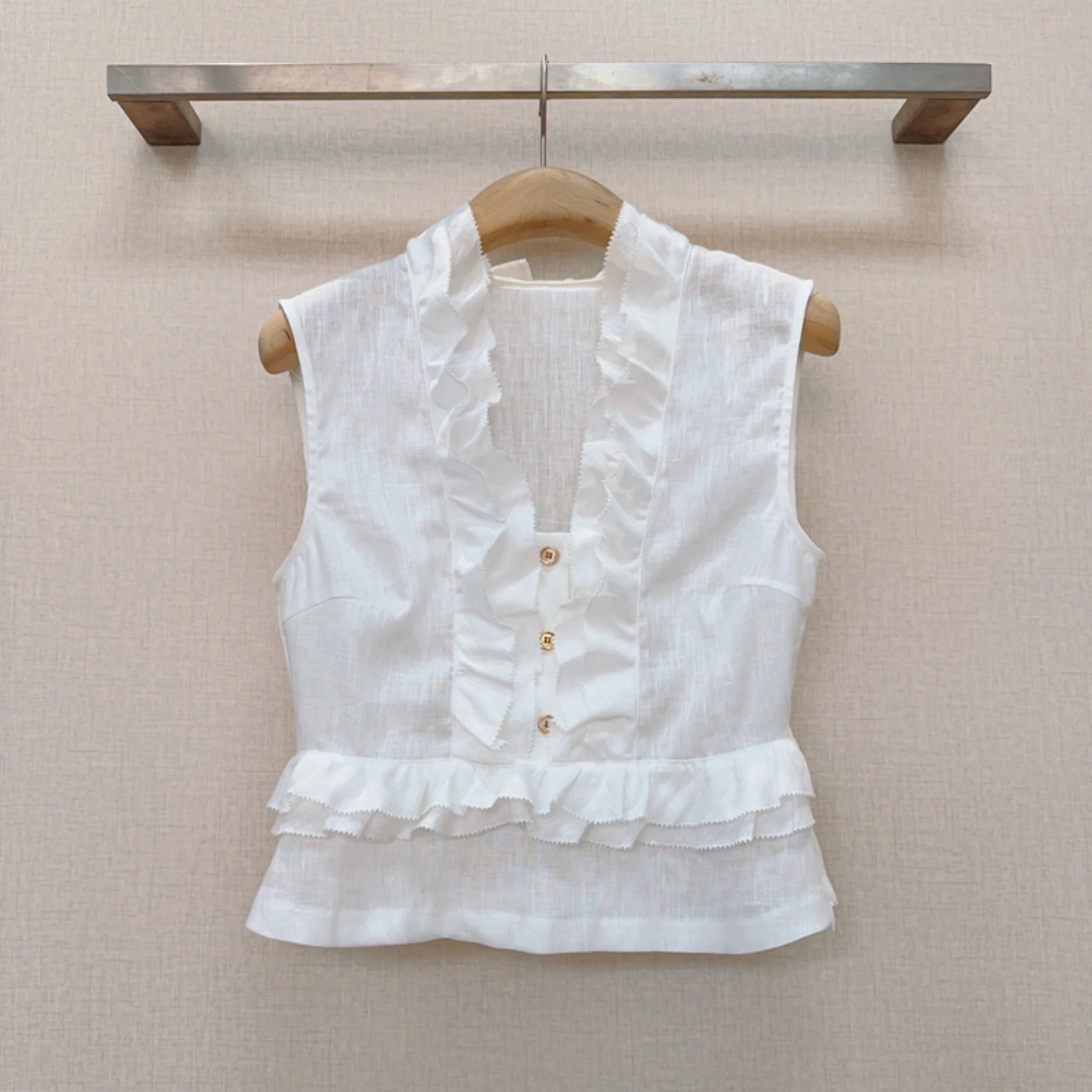 Ladies Summer Fresh V-Neck Ruffled Blouse & Long Skirt Matching Set