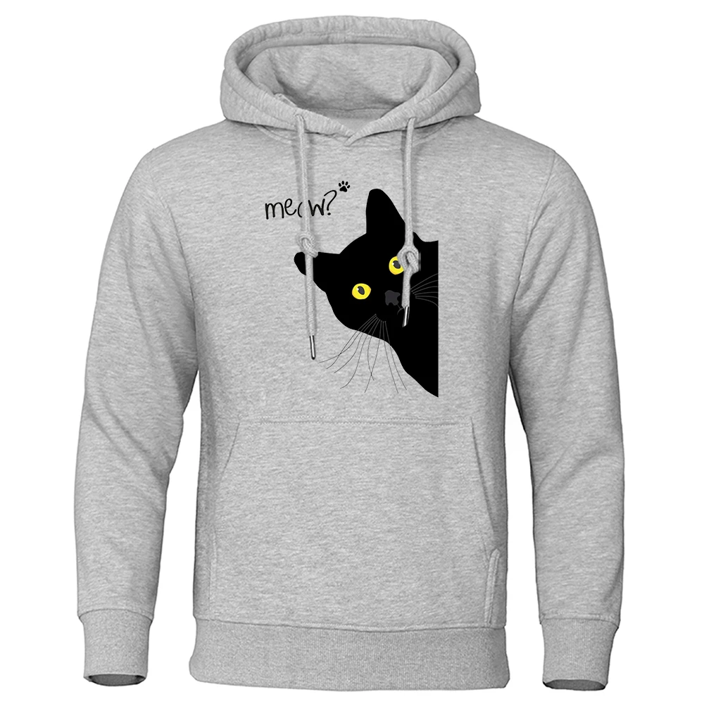 Meow Black Cat Hoodies Men Classic Oversized Round Neck Hoodie All-Match Creativity Tracksuit Quality Hip Hop Clothes For Men