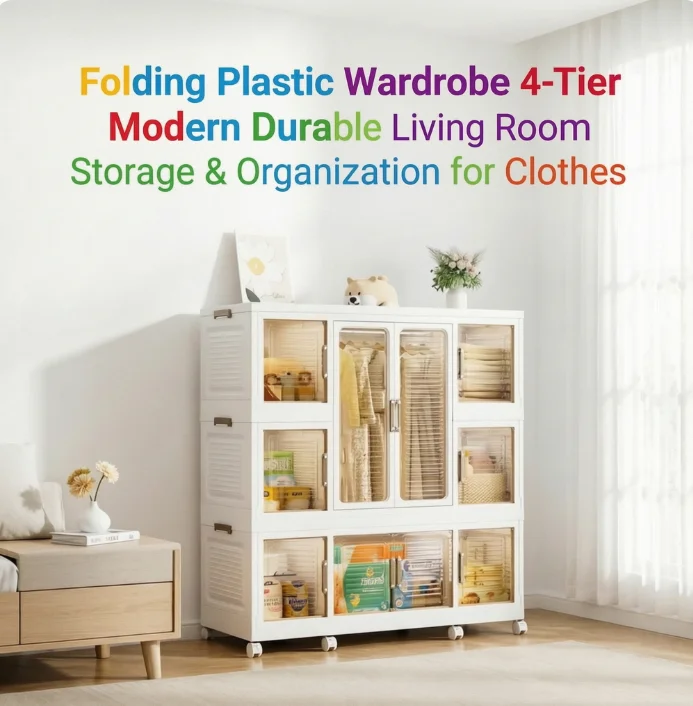 Large Capacity Foldable Closet 2 Tier Durable Plastic Wardrobe, Easy Move Storage Unit For Small Spaces