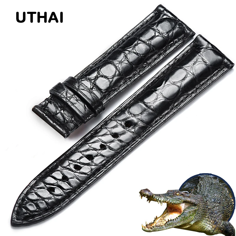 UTHAI M40 Leather Wristband 18mm 20mm 22mm Watch Accessories High Quality Crocodile Leather Watch Strap