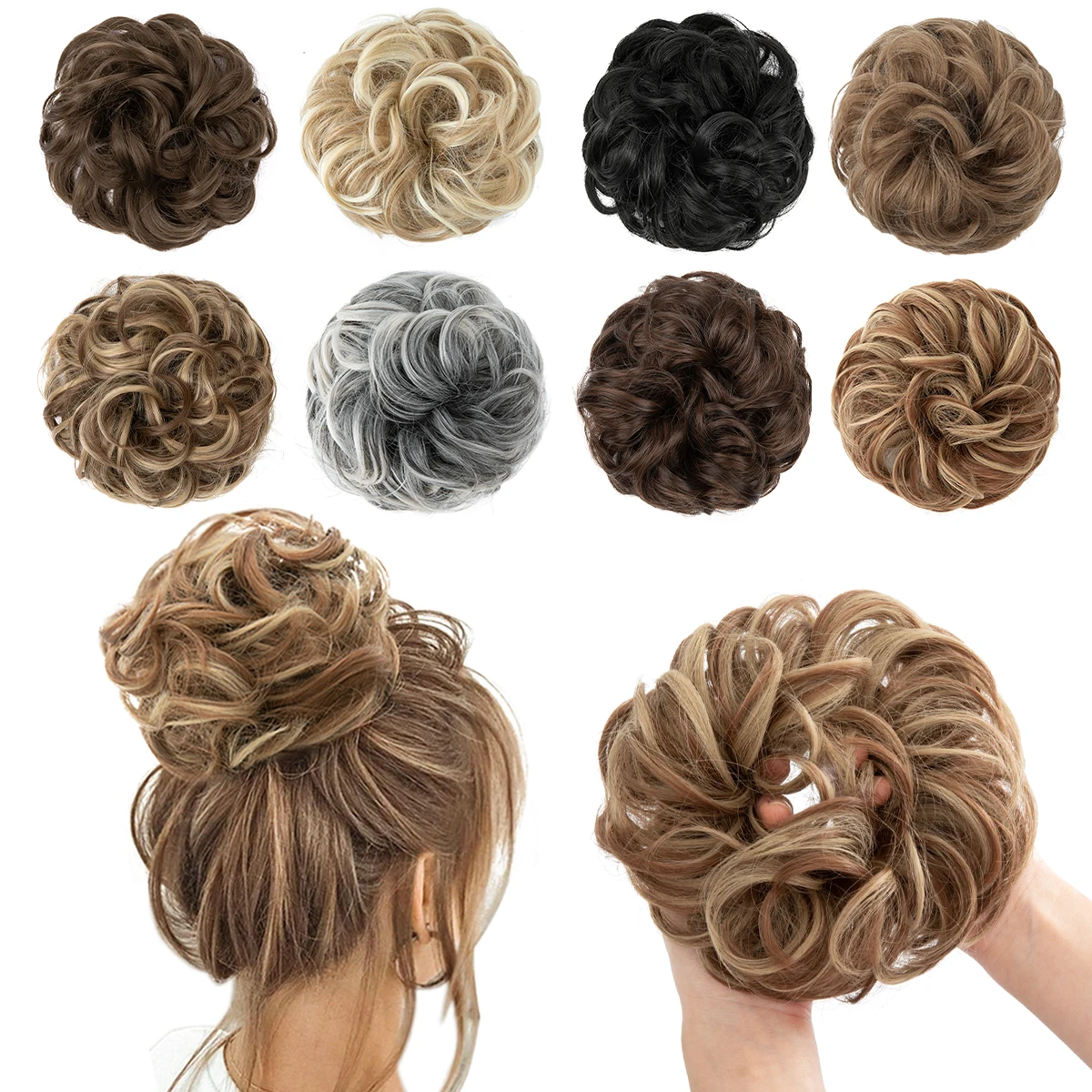 Synthetic Messy Hair Bun Extensions Chignon Big Curly Elastic Hair Scrunchies Hairpieces Donut Updo Hair Pieces for Women