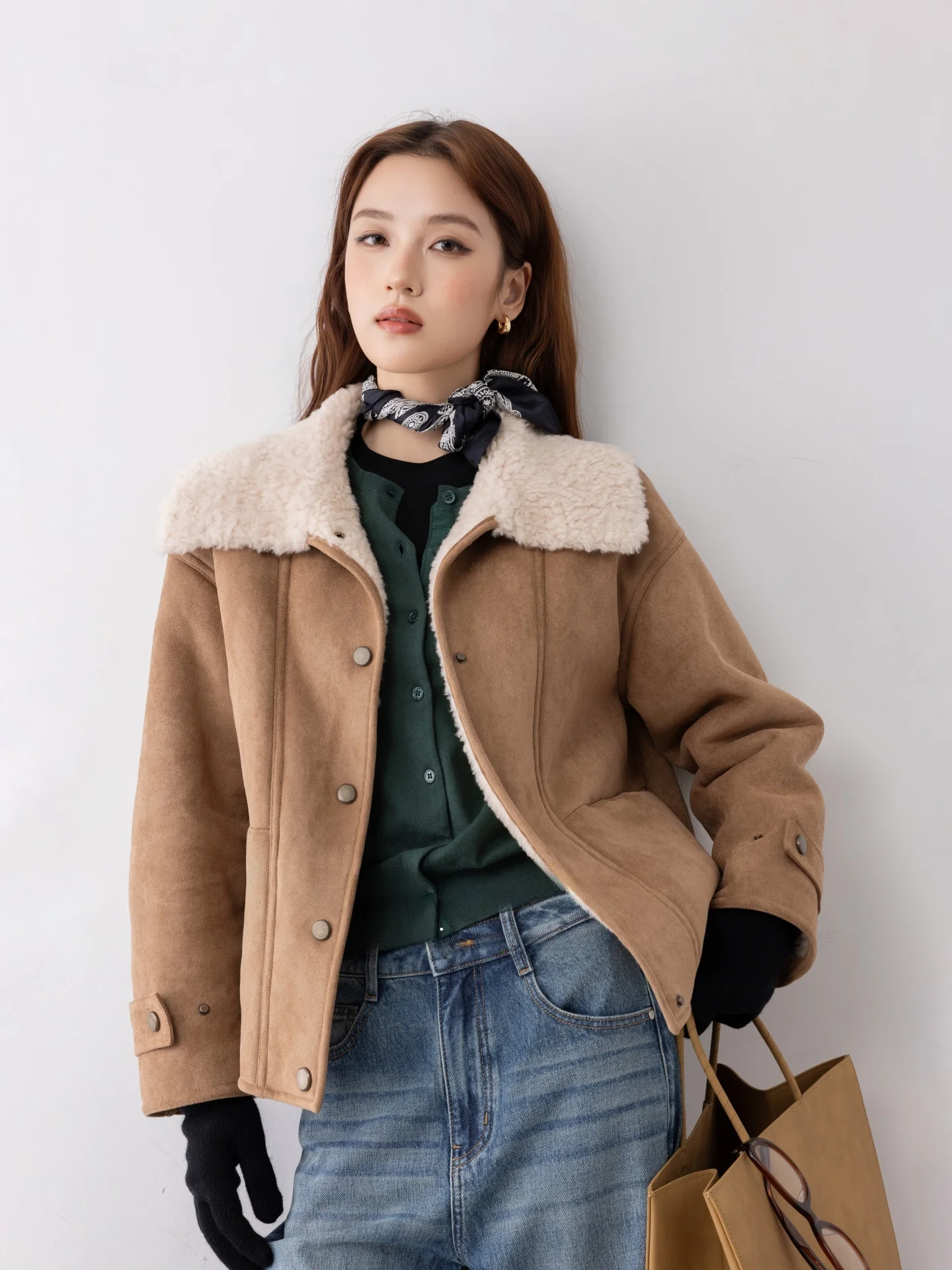 

Retro Sle Women's eepskin Coat with Wool Collar 00% Camere by ZONE ZONE Breathable Long Sve Button Closure