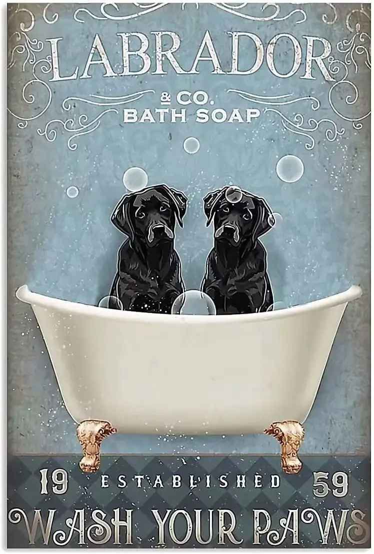 Black Labrador Metal Tin Sign Black Labrador Co.Bath Soap Funny Poster Cafe Living Room Bathroom Kitchen Home Art Wall Decoratio