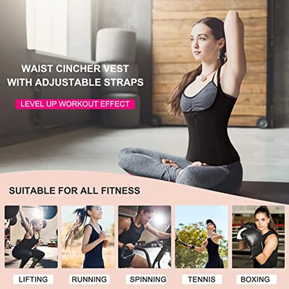 Women Waist Trainer Corset Zipper Vest Body Shaper Cincher Shapewear Slimming Belt Sports Girdle Neoprene Sauna Tank Top