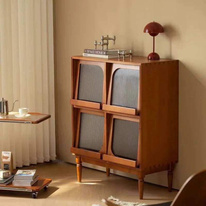 Japanese bookcase Nordic solid wood magazine living room sofa storage locker retro locker display side cabinet locker