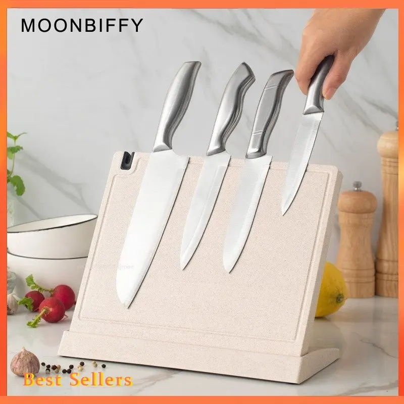 Wheat Straw Multi-function Household Storage Chopping Board Kitchen Vertical Storage Rack Magnetic Knife Holder