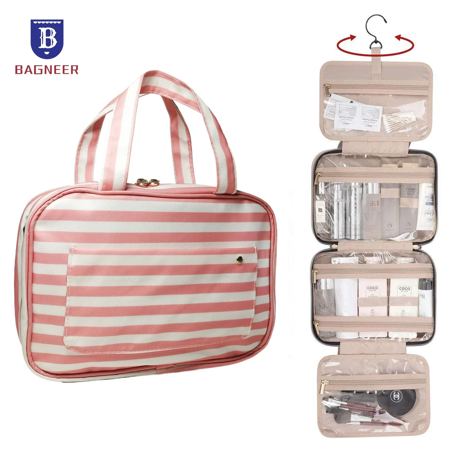 Bolsa de aseo plegable para hombre y mujer, organizador de viaje colgante, almacenamiento de maquillaje cosmético, impermeable, estuche de belleza